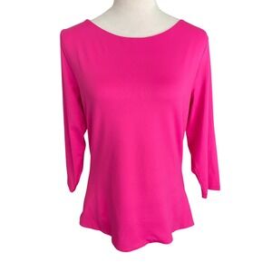 JudyP Top L Coastal Chic Pink ResortWear Minimalist Boatneck Smooth Wrinkle Free